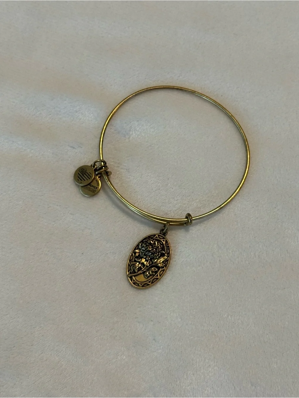 Alex and Ani 2018 Floral Oval Mom Charm Bangle Bracelet - Antique Gold